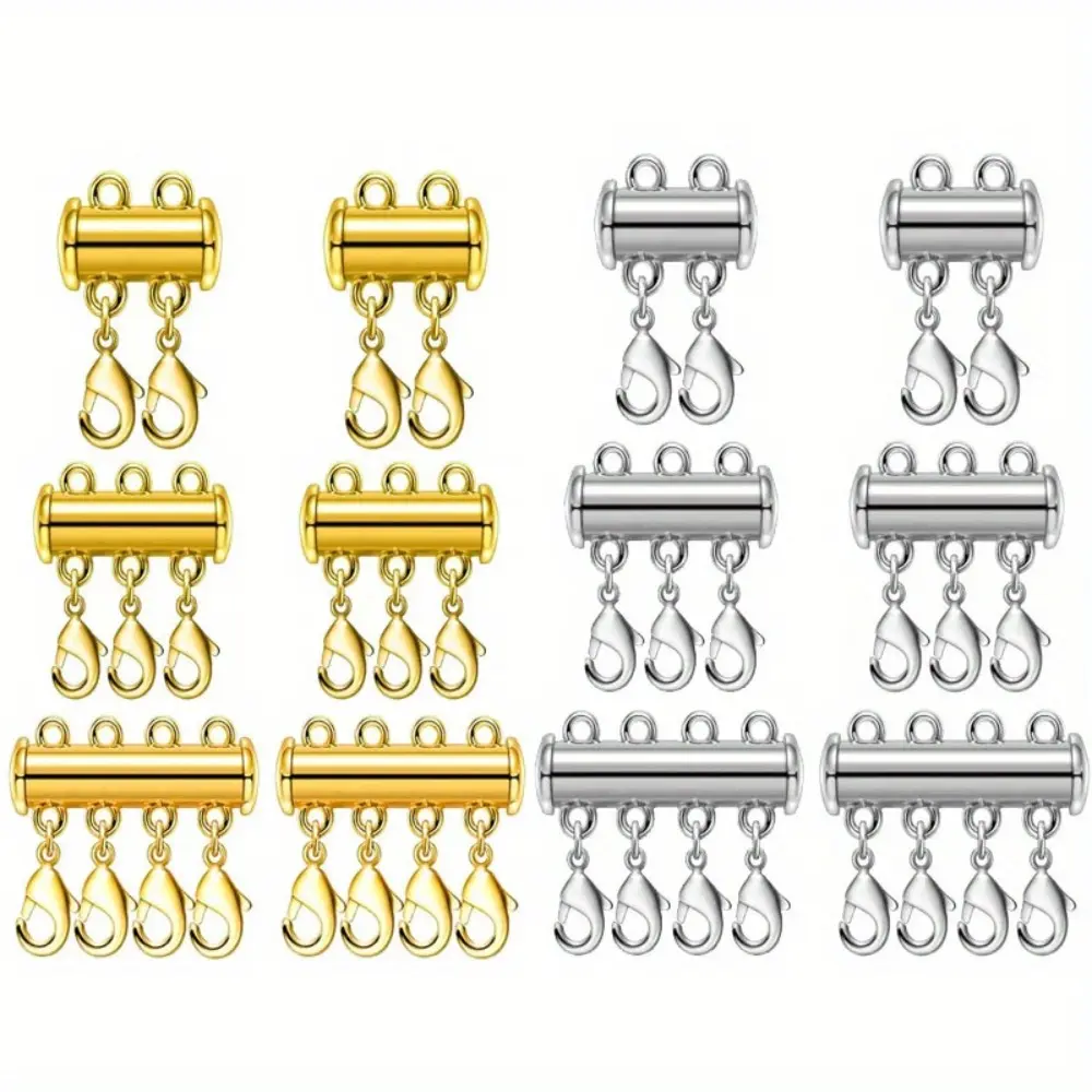 12PCS Necklace Layering Clasps Magnetic Slide Lock Clasp Necklace Connector Multi Strands Slide Tube Clasps (3 Size)
