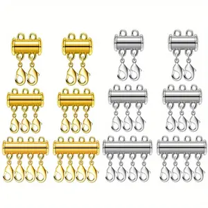 12PCS Necklace Layering Clasps Magnetic Slide Lock Clasp Necklace Connector Multi Strands Slide Tube Clasps (3 Size)