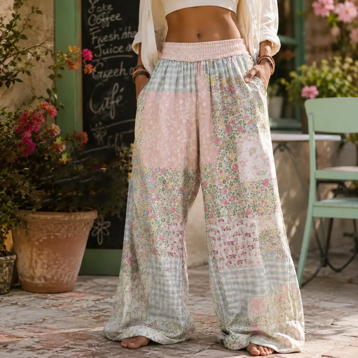 Women's Casual Bohemian Style Floral Print Wide-Leg Pants, Comfortable & Breathable Elastic Fabric, Ideal for Vacation, Home and Daily Wear, Suitable for Spring, Summer and Fall