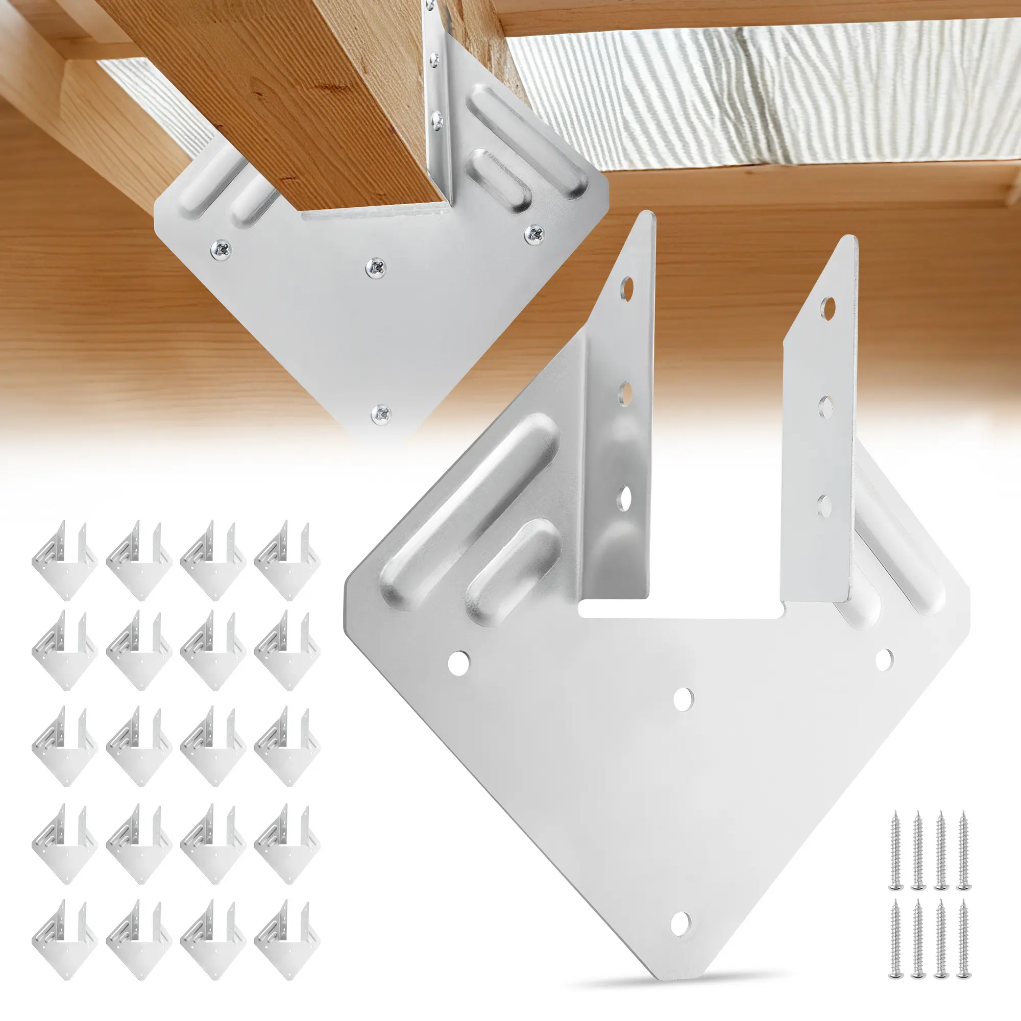 VEVOR Heavy Duty Rust Resistant Hurricane Rafter Ties - 25 Steel Joist Hangers, 10 Pre-Drilled Holes, 5.31x1.57x2.48 in Inner Size, Reinforced Beam Mount for Deck Wooden Frames, Strength-Focused Secured Construction