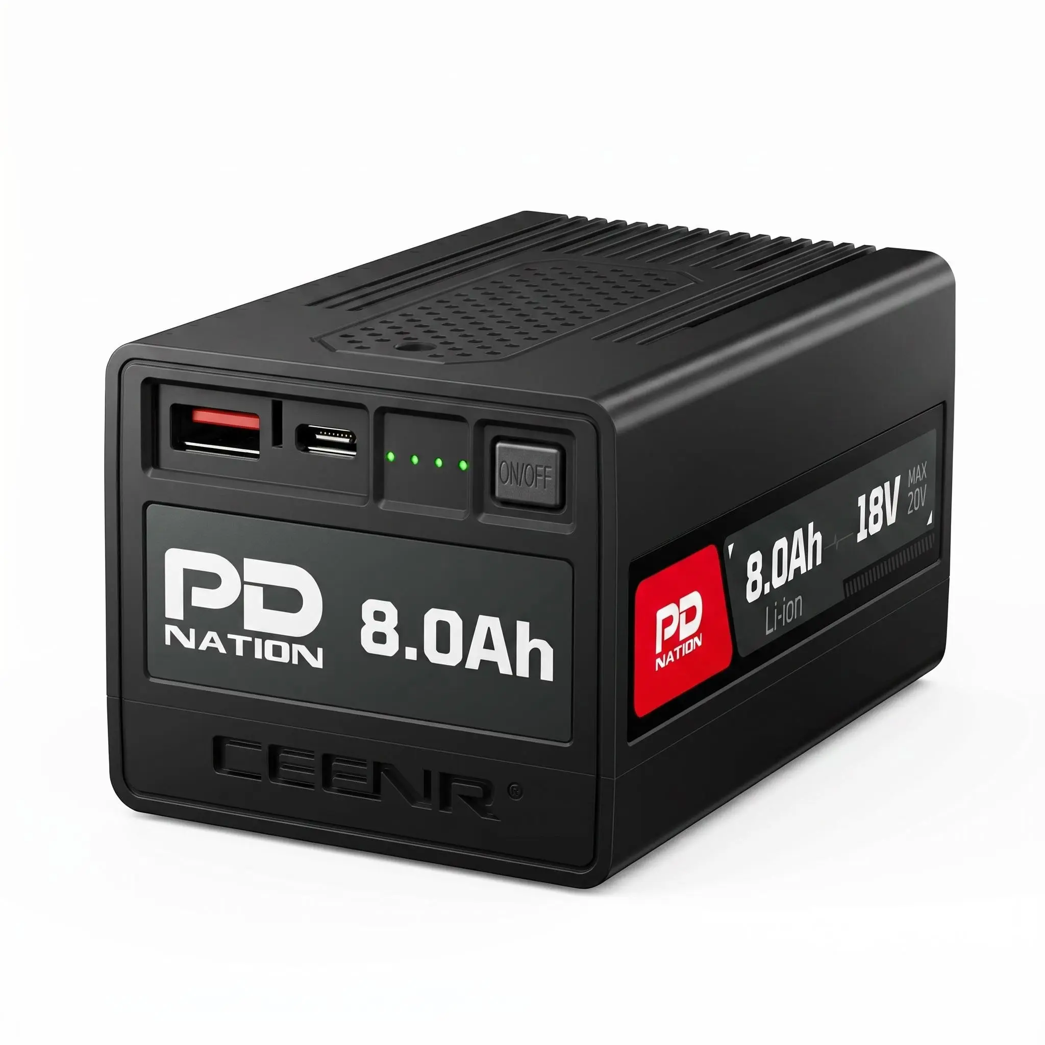 CEENR PDnation 8.0Ah 18V Universal Power Tool Battery - 100W USB-C, Compatible with 1,600+ Devices, 60-Minute Charging for Jobsites, Batteries for Tool Accessories