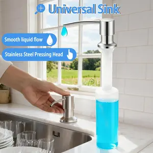 Universal Sink Built-in Soap Dispenser with Brushed Stainless Steel Top Smooth Liquid Flow Easy Refilling for Kitchen Sinks