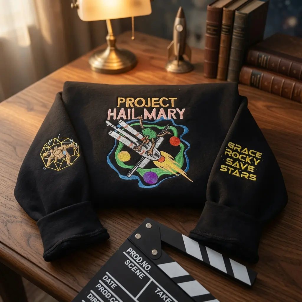 Project Hail Mary Embroidered Hoodie, Grace and Rocky Sweatshirt, Sci-Fi Bookish Gift, Save Stars Crewneck.