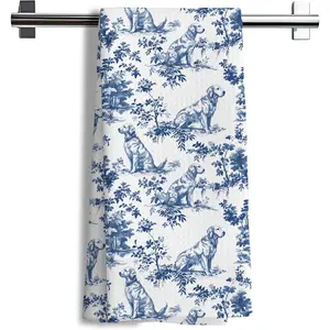 Golden Retriever Kitchen Towels Decorative Dish Tea Towels Blue and White Floral Grandmillennial Botanical Dog Hand Towels for Kitchen Bathroom 16x24 Inch