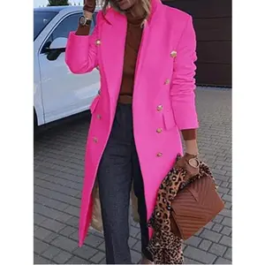 Women's Long Sleeve Mid-Length Woolen Coat Double-Breasted Jacket No.232
