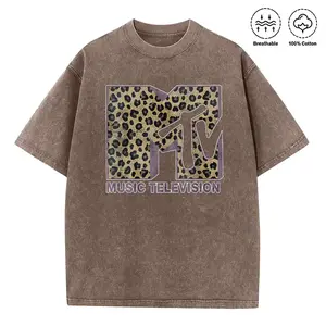 Washed T-shirt Womens MTV Classic Leopard Print Bold Logo Shirt, Music Television MTV Logo Tee, Retro 80s 90s Style MTV Tee, Disneyland Family Matching Tee