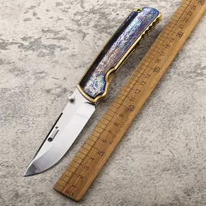 9CR14 Steel Blade Lightning Colored Titanium Handle Survival Camping Self Defense Fishing Portable EDC Fruit Knife Utility Tactical Pocket Knife