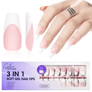 Gellen Press on Nails Almond - 150 pcs Medium Almond French Tip Press on Nails, Pink Soft Gel Fake Nails No Need File False Nails for DIY