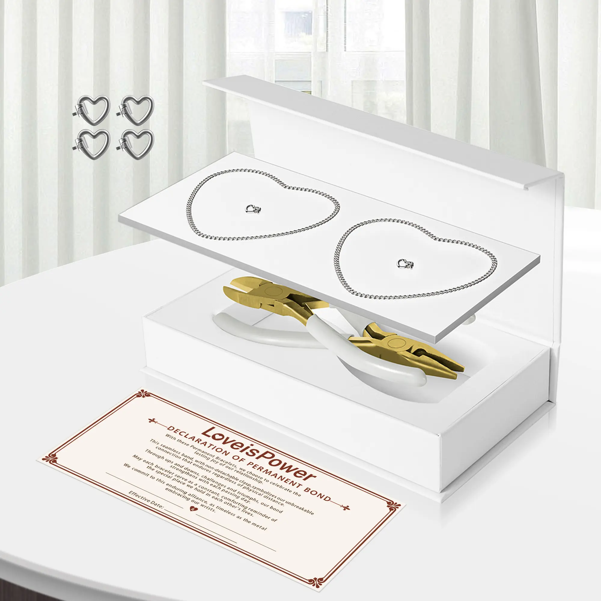 Couple Permanent Lock Bracelet Kit - Non-Tarnish Stainless Steel Personalized Couples Bracelet Set, Adjustable Size Romantic Jewelry for Home Activities, Valentine’s Day Gift for Boyfriend/Girlfriend