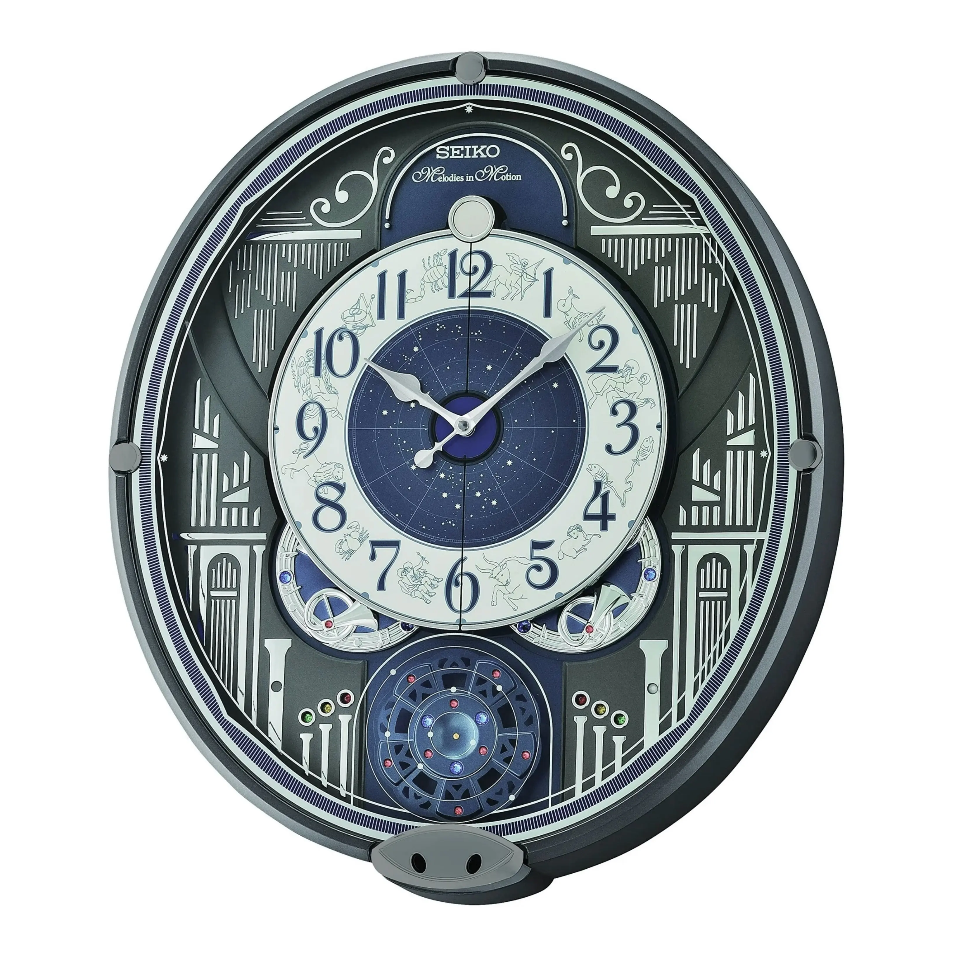 Seiko QXM393NRH “Galaxy Constellations” Astrology-Themed Melodies in Motion Moving Dial Musical Wall Clock with Luminous Dial & 12 Songs