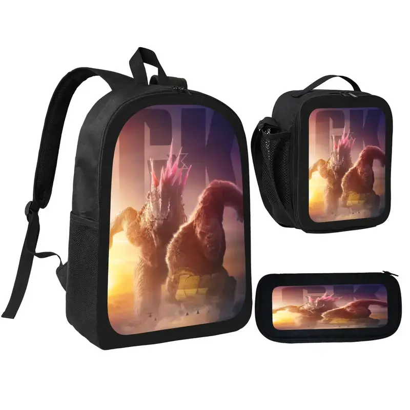 3PCS Godzilla backpack Anime Backpack Daypack Gaming Shoulder Bag Leisure Travel Adjustable Strap Backpacks 17in
