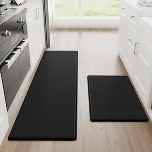 2PCS Cushioned Kitchen Mats Set – Non Slip Waterproof Anti Fatigue Floor Mats for Kitchen, Standing Desk, Laundry Room, Office & Sink Area, Black 17.3"x30"+17.3"x47"