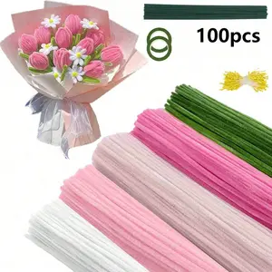 100pcs Floral Craft Kit, Decorative Flowers, Flower Design, Includes Felt Stems and Anthers, Ideal for Bouquet Making, DIY Projects, Party Decorations, Holidays, Graduations