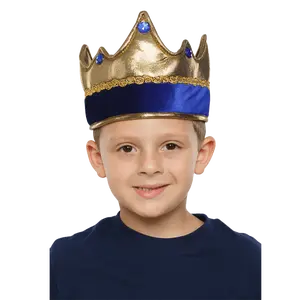 Kids Royal King Crown with Gems – Adjustable Gold Velvet Costume Accessory for Boys & Girls – Headwear For Dress Up, Birthday Party, Halloween, Role Play & Pretend Play