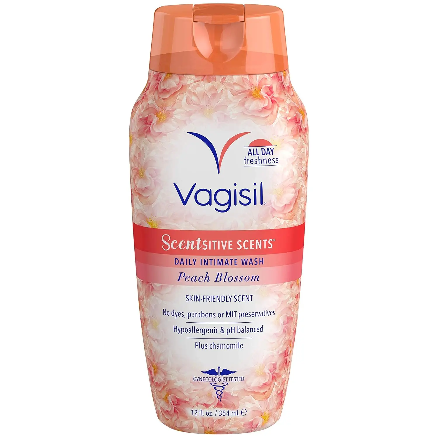 Vagisil Feminine Intimate Wash - Daily Gentle Cleansing, Fragrance-Infused Scentsitive Scents Peach Blossom, pH Balanced, Gynecologist Tested, Moisture-Rich, 12 oz (Pack of 1), Jasmine
