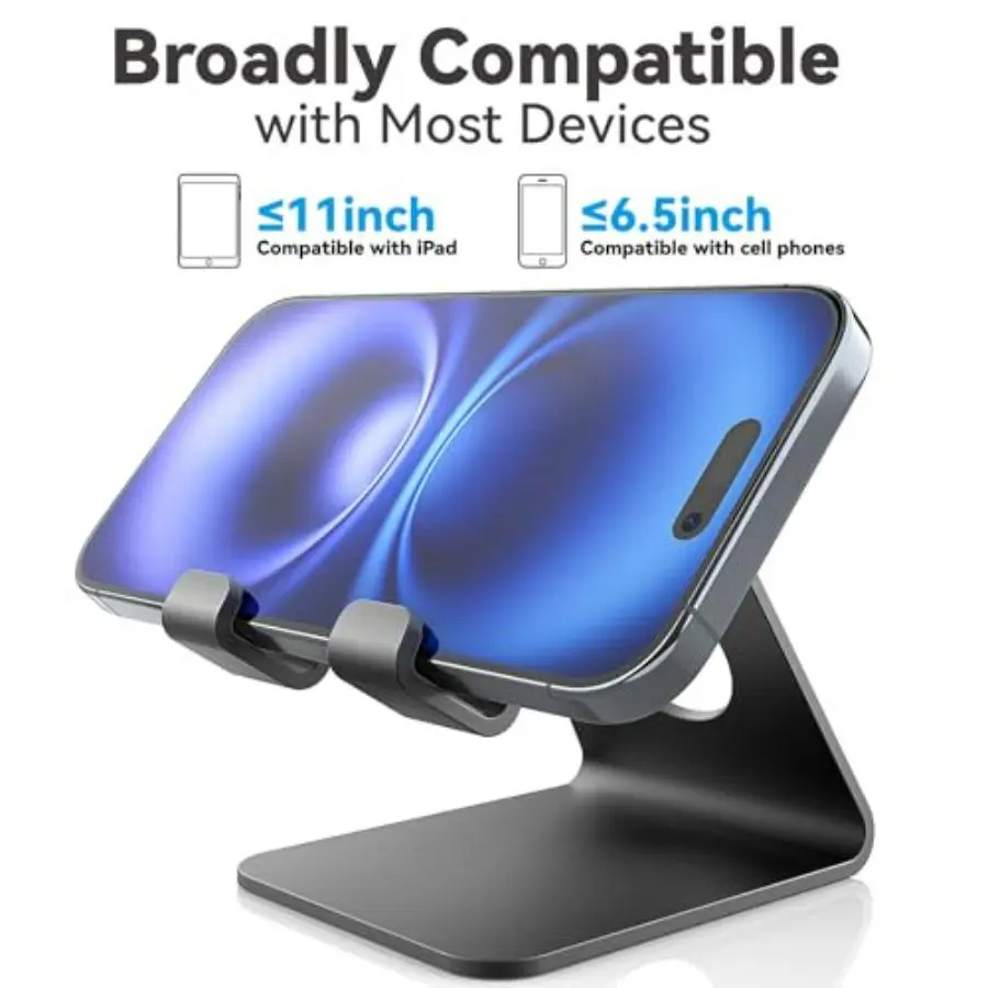 2 Pack Aluminum Desktop Cell Phone Stand Holder Dock Cradle with Cable Organizer, Portable Phone Mount for Office Desk Bedside