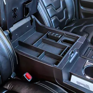 Center Console Organizer Compatible with 2014-2017 2018 2019 2020 2021 Tundra Accessories, Crewmax Interior Armrest Underseat Storage Box- Full-coverage Insert Tray, Black Trim