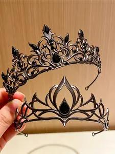 2pc Vintage Crown Headpieces with Rhinestones, Gothic Party Accessories, Cosplay Halloween Christmas Decor, Festival Gifts