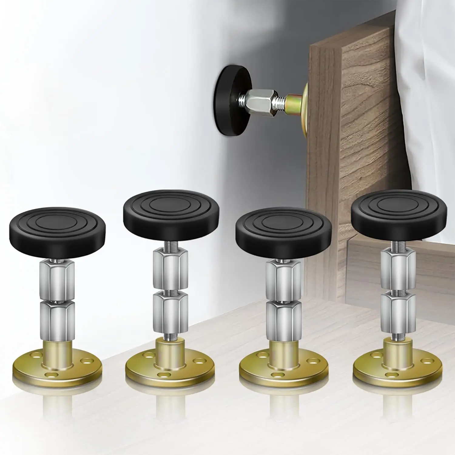 4 Pack Headboard Stoppers, Adjustable Bed Noise Stopper for Wall, Bed Frame Post Anti-Shake Tool, Head Board Stabilizer Pad Support Bumper Guards, Threaded Fixer Keep from Squeaking, 30-105mm