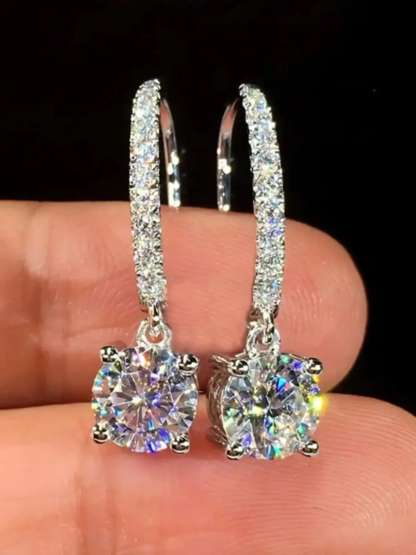 1 Pair Minimalist Elegant Rhinestone Decorated Dangle Earrings, Simple Design Temperament Artificial Zircon Inlaid Drop Earrings, Fashion Jewelry for