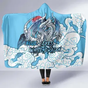 Blue-Eyes White Dragon 3D Hooded Blanket, 3D Anime Yu-Gi-Oh! Throw Blanket, Fleece Inside Hooded Blanket, Mother's Day Gifts