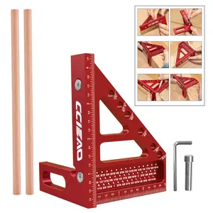 MM/Inch 3D Multi-Angle Measuring Ruler with 2 Pencils Kit, Multi-Angle Measuring and Marking Square, Carpenter Square Woodworking Ruler, 22.5-90 Degree Aluminum Alloy Woodworking Square Protractor Tool, Hand Measuring Tool