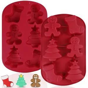 2 Piece Christmas Silicone Chocolate Molds, Candy Cookie Baking Mold, 3D Snowman Tree Gift Shape, DIY Soap Candle Jelly Pudding Ice Tray