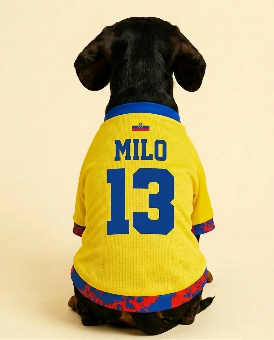 Dog Soccer Jersey - Custom Ecuador National Team Inspired Tricolor Polyester Athletic Wear for Small Dogs, S-M Size Pet Shirt for Sports Events, Personalized, One-Piece