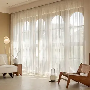 French Dream Gauze Curtain, 1 Count Transparent & Non-transparent Curtain, High-end Light Luxury Curtain & Screen for Home Living Room Bedroom Decoration Items
