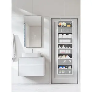 Over-the-door hanging storage box, non-tilting wardrobe storage box, suitable for diapers, toys, shoes, etc. Over-the-door storage box with 5 large-capacity pockets, used for necessities, nurseries, bedrooms, bathrooms