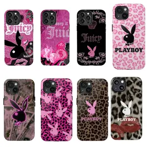 Juicy-couture and rabbit leopard print phone Cases For iPhone 17 16 15 14 13 12 Promax Pro Plus, Double-layer hard shell protection,best Gift