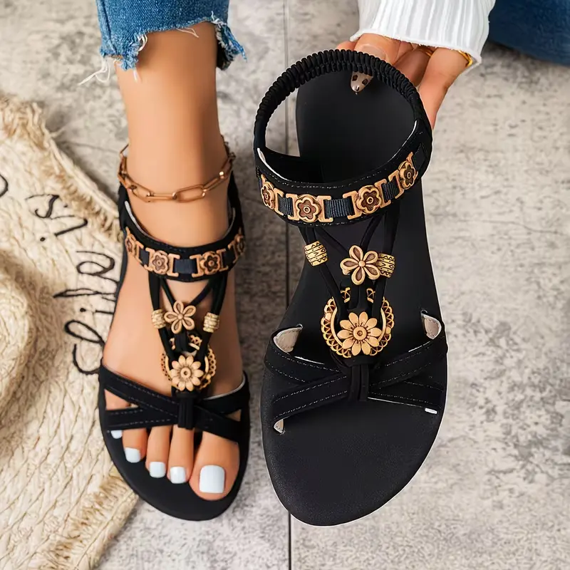 Boho casual sandal,Flat beach sandals, stylish design, versatile slippers for women