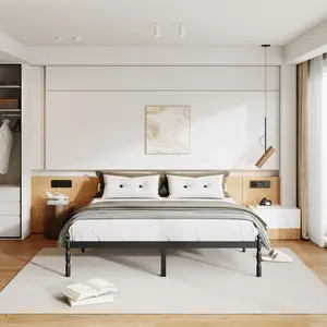 Aardhen Bed Frame - 18 in Heavy-Duty Sturdy Platform Bed Frame, Retro Vintage Aesthetic, Anti-Slip Mattress Stopper, Noise-Free, Easy Assembly, No Box Spring Needed, Underbed Storage, Bed Frames