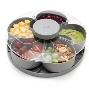 Divided Spin and Snack Serving Tray, Rotating Snack Holder, Food Organizer, Party Tableware, Durable Design, Easy Cleanup
