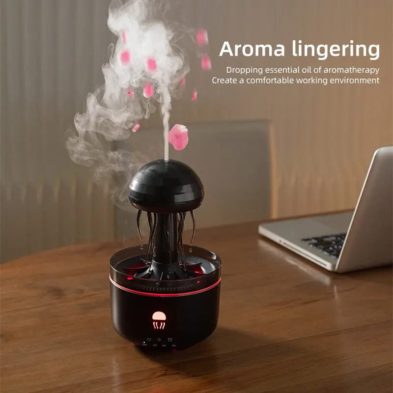 rotating raindrop aromatherapy machine for home use, colorful night light, desktop mushroom water grass air humidifier Aromatic Remote Control