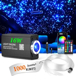 1000pcs 0.02in 6.5ft Fiber Optic Starlight Car Roof Kit, RGB LED Ambient Interior Lighting, App+24-Key Remote Color-Changing, 15 Static Colors, Fade/Jump/Spark Modes, Brightness & Speed Adjustment, Automotive Accessories headliner