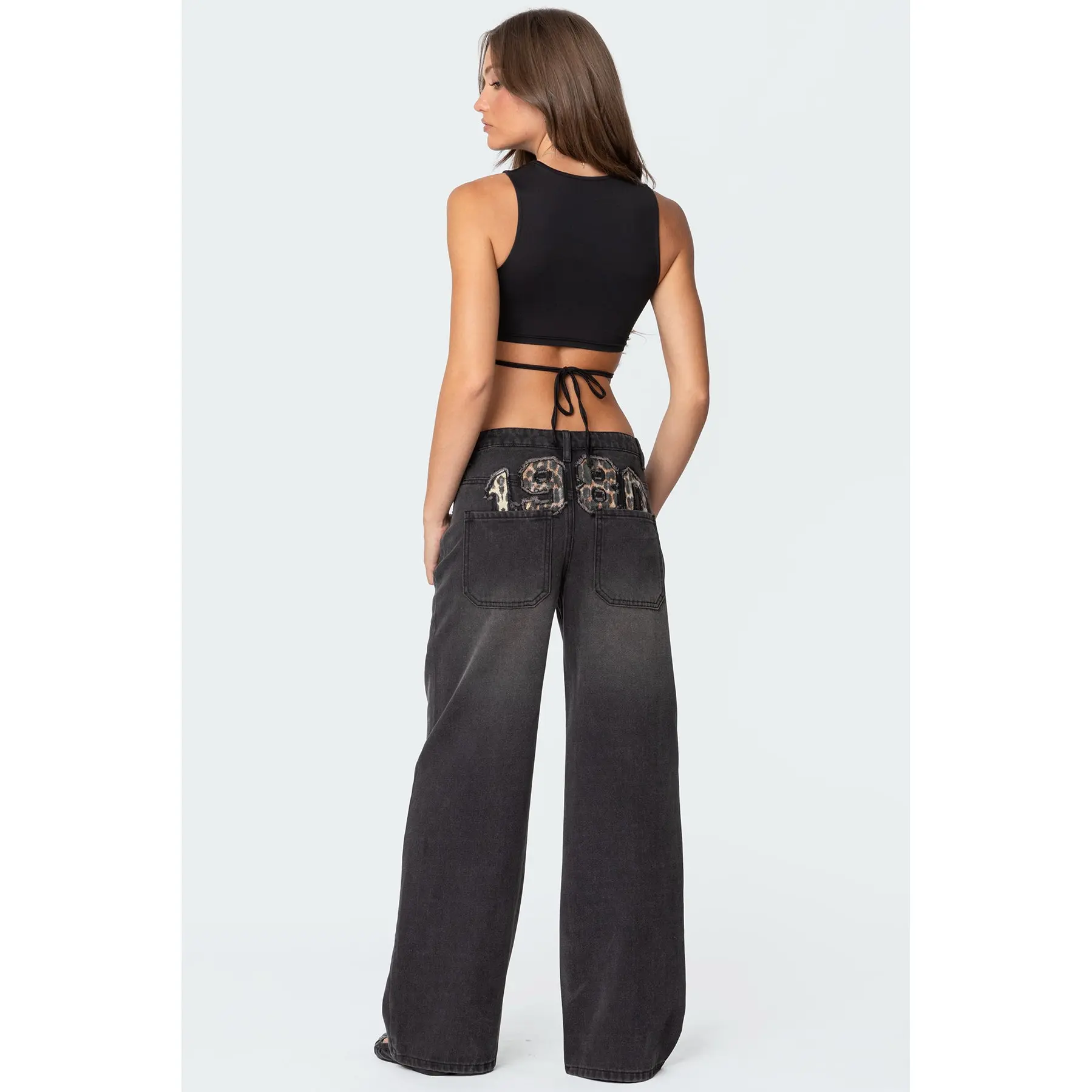 1980 Leopard Patch Low Rise Baggy Jeans