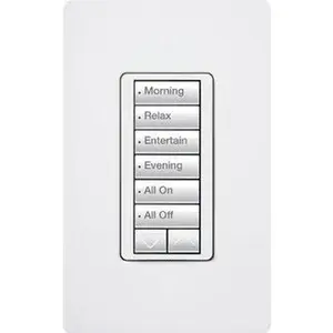 Lutron seeTouch LED+ Hybrid Keypad, Works with RA3 Systems, 100W LED, 6 Button with 1 Raise/Lower, Neutral Required, 120V, RRD-HN6BRL-WH, White
