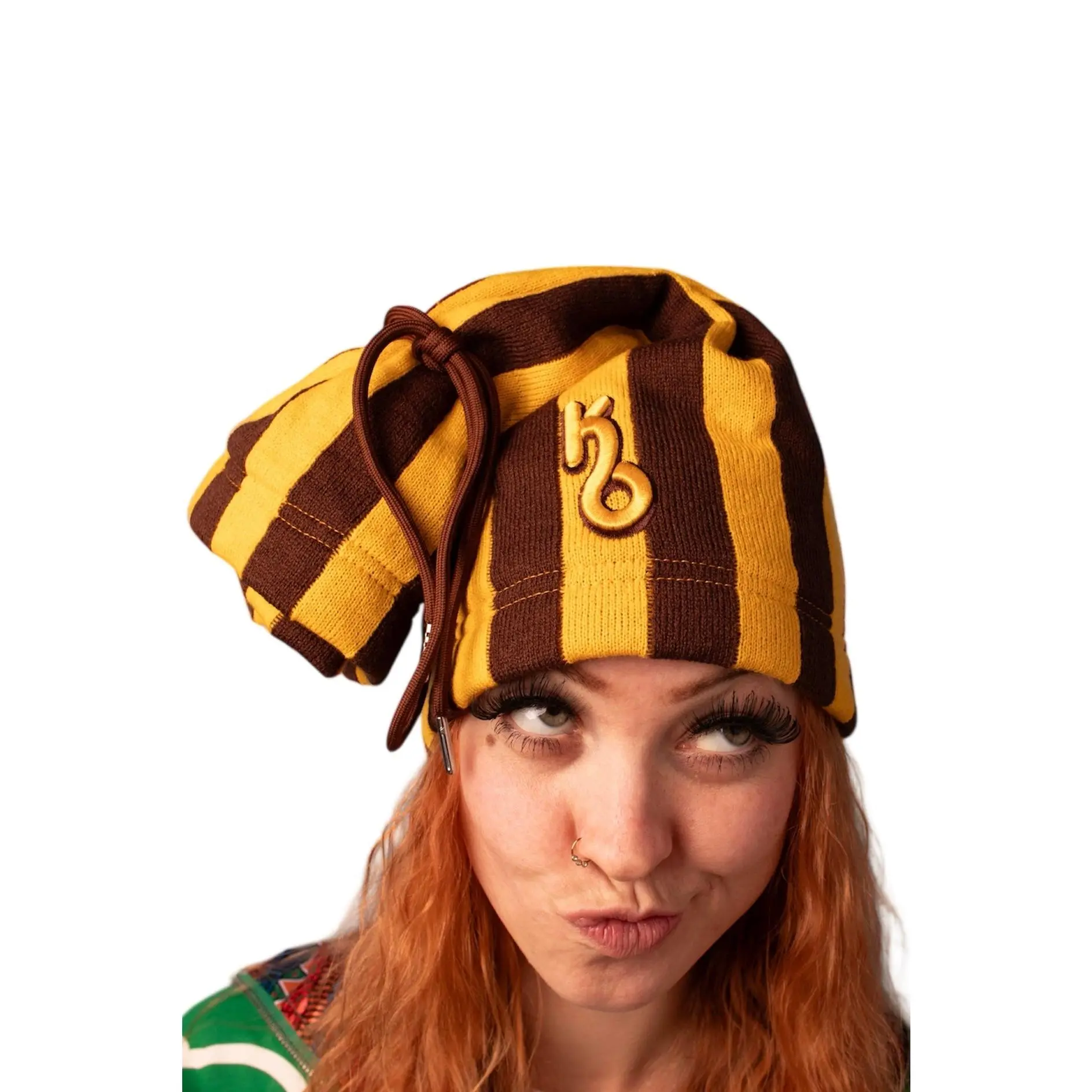 Brown & yellow 90's hat and Neck Wammer satined lined