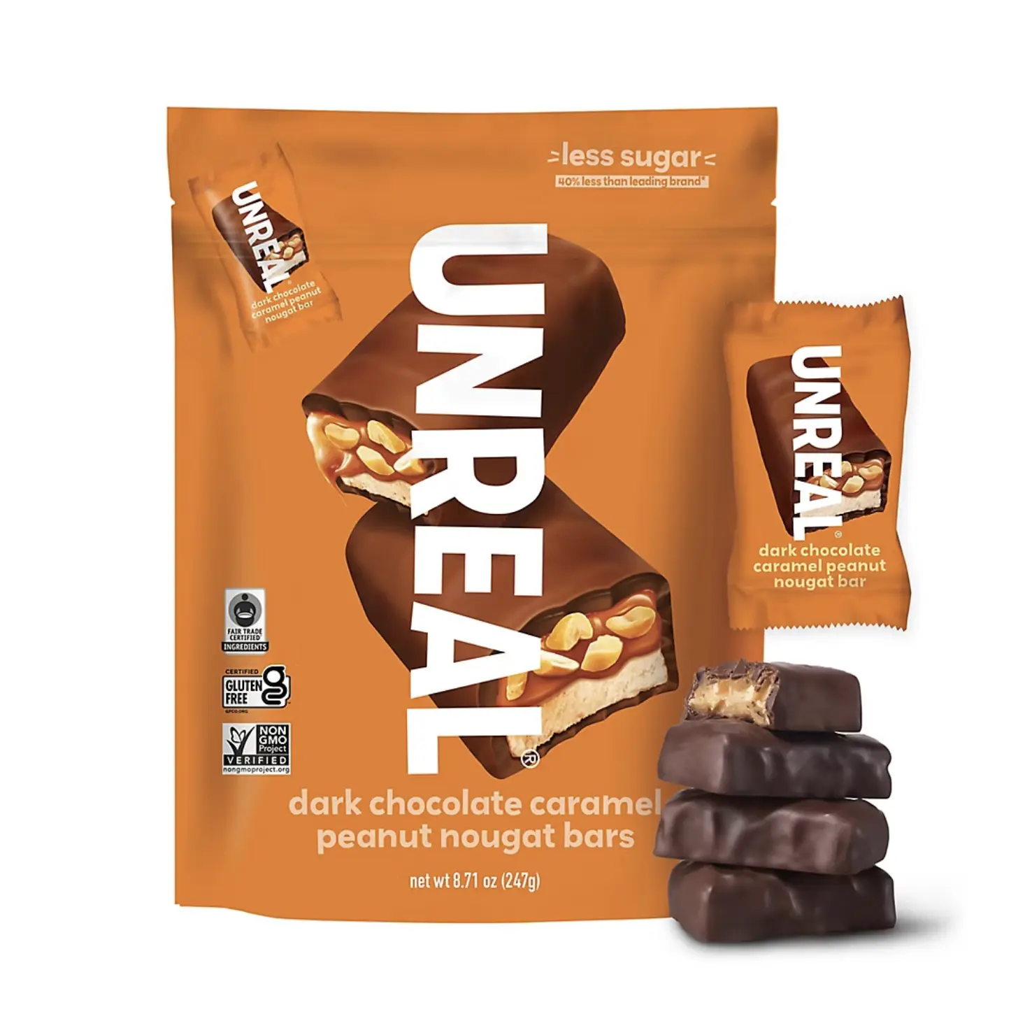 Unreal Dark Chocolate Caramel Peanut Nougat Bars 13 ct