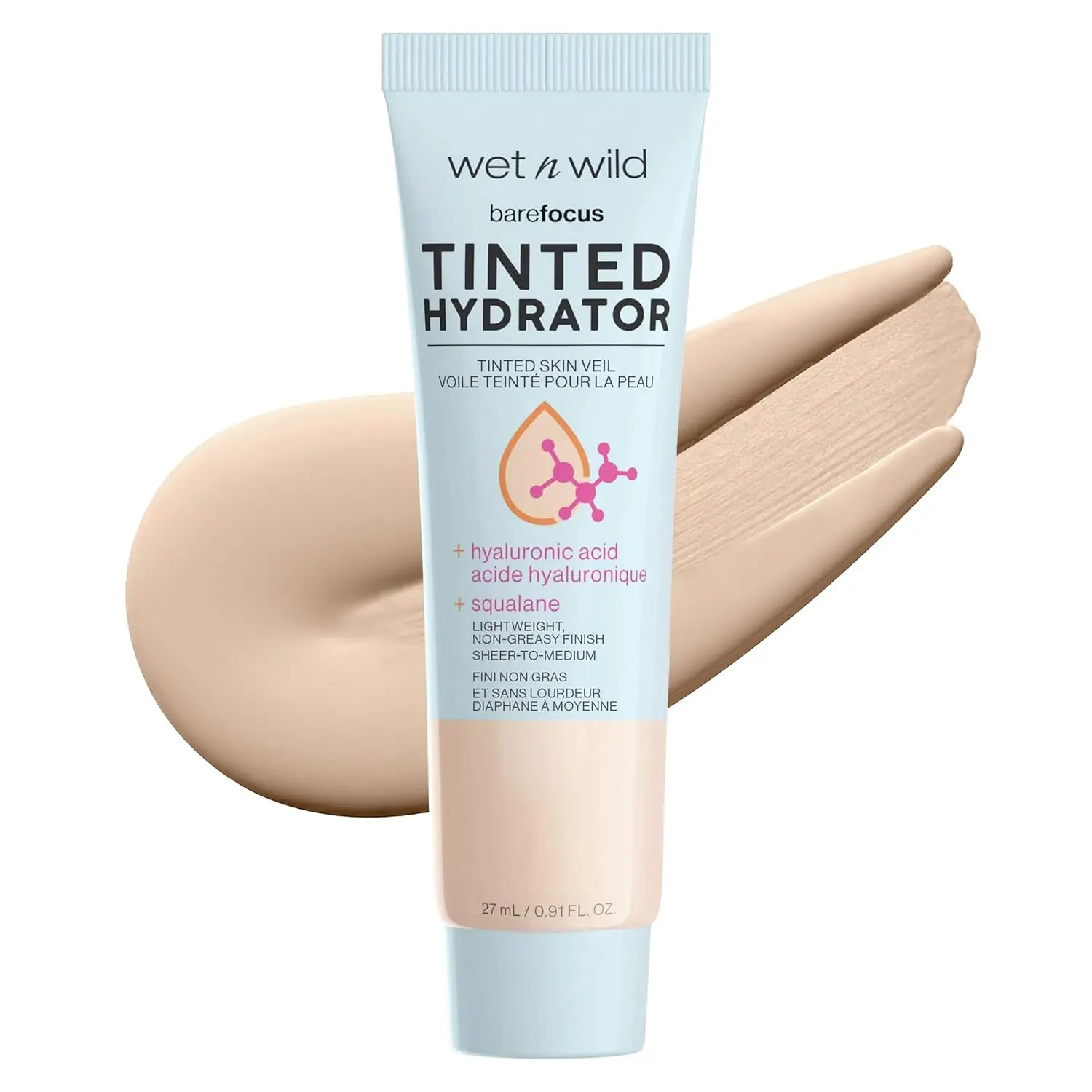 Bare Focus Tinted Hydrator Foundation Tinted Skin Veil - Lightweight Buildable Sheer-to-Medium Coverage, Semi-Matte Finish, Hyaluronic Acid & Vegan Squalane, Cruelty-Free - Light Medium