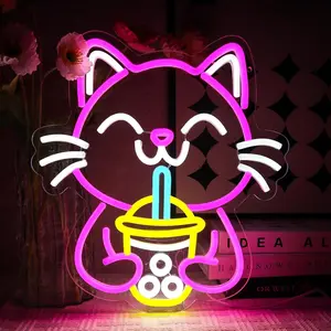 Drink Cat Neon Signs Drink Cat LED Neon Signs Wall Pearl Tea Neon Signs Cat LED Signs Dining Room Bedroom Kitchen Bar Party Home Shop Gifts