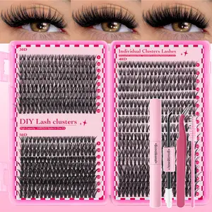 700pcs Individual Lashes Clusters with Glue & Tweezers | 3D Volume & Natural Waterproof DIY False Eyelashes Kit, 9-16mm Mixed Lengths Wispy Fluffy D Curl Clusters Lash Extensions Set for Beginners