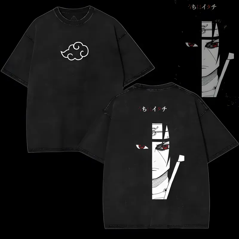 NARUTO Japanese Anime Uchiha Itachi Men's and Women's T-shirts Pure Cotton Washed Old Retro Y2k Harajuku Oversize Short Sleeves Menswear Top