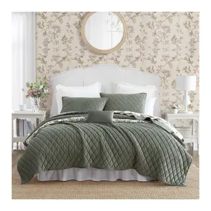 Laura Ashley Diamond Stitch Dark-Green King Quilt Sham Set