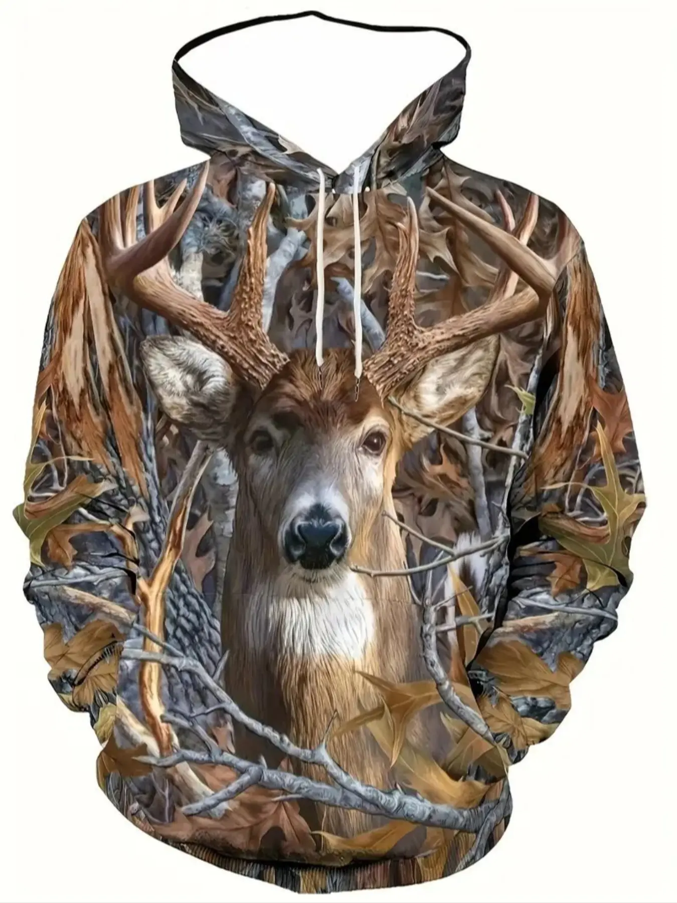 Men's Casual Hoodie Sweatshirt with 3D Deer Print, Full Zipper Outdoor Streetwear, Long Sleeve Pullover, Casual Fashionable Outerwear, Graphic Print Hoodie