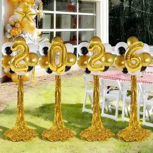 2026 Graduation Decorations - Set Of 4 Standing Balloon Topiaries, Balloon Stand Kit Party Centerpieces Decor With Golden Rain Curtains Class Of 2026 Decorations For Kindergarten High School College