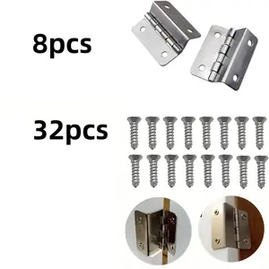 40pcs Modern Metal Door Hinges Set with 8 Pieces and 32 Installation Screws, Nickel Silver Color Furniture Hardware Accessories