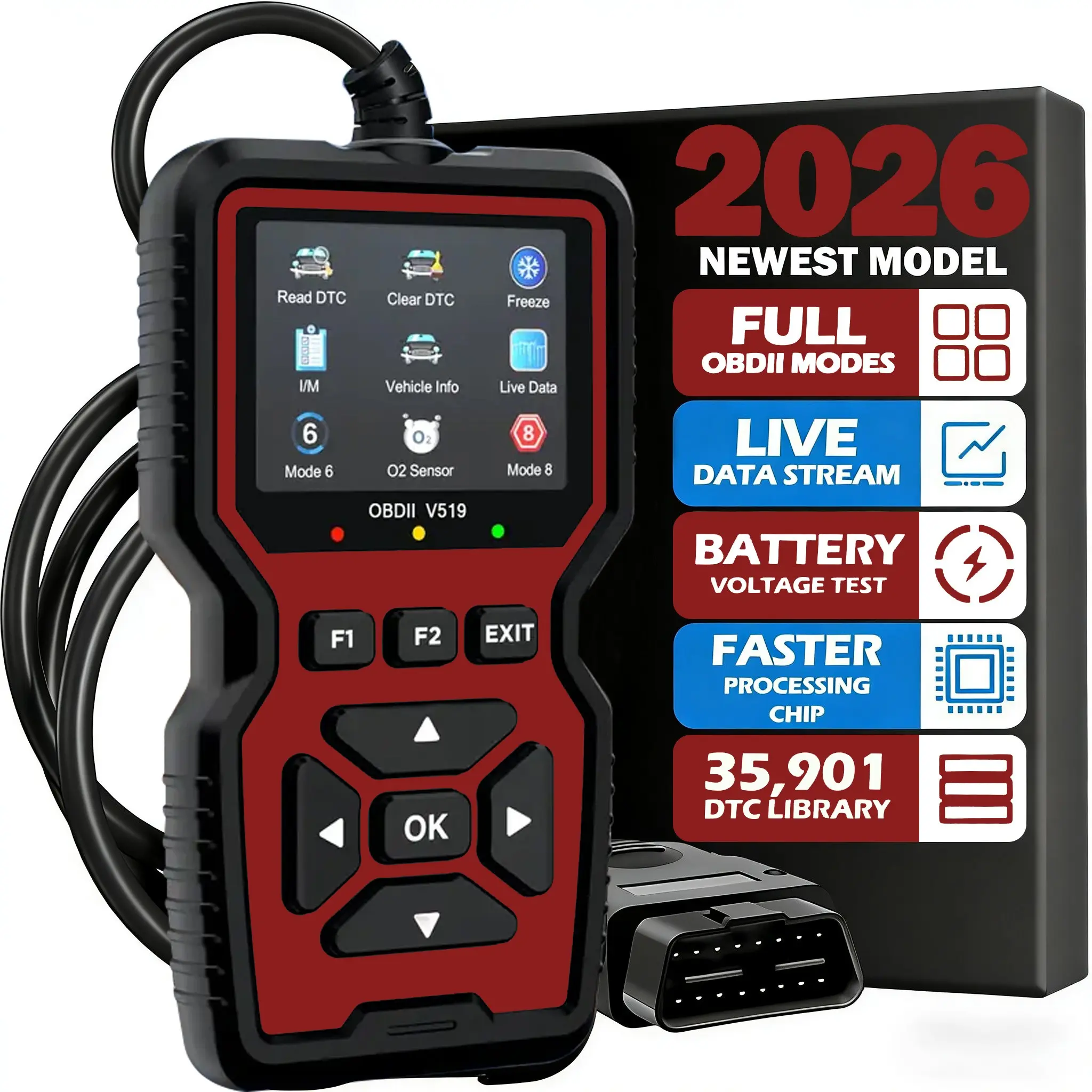 High-End Obdii/eobd Car Diagnostic Scanner, Battery Tester, Automotive Voltage Tester, Fault Code Eraser, Professional Obd2 Scan Tool Compatibility Since 1996, Real-Time Data Flow