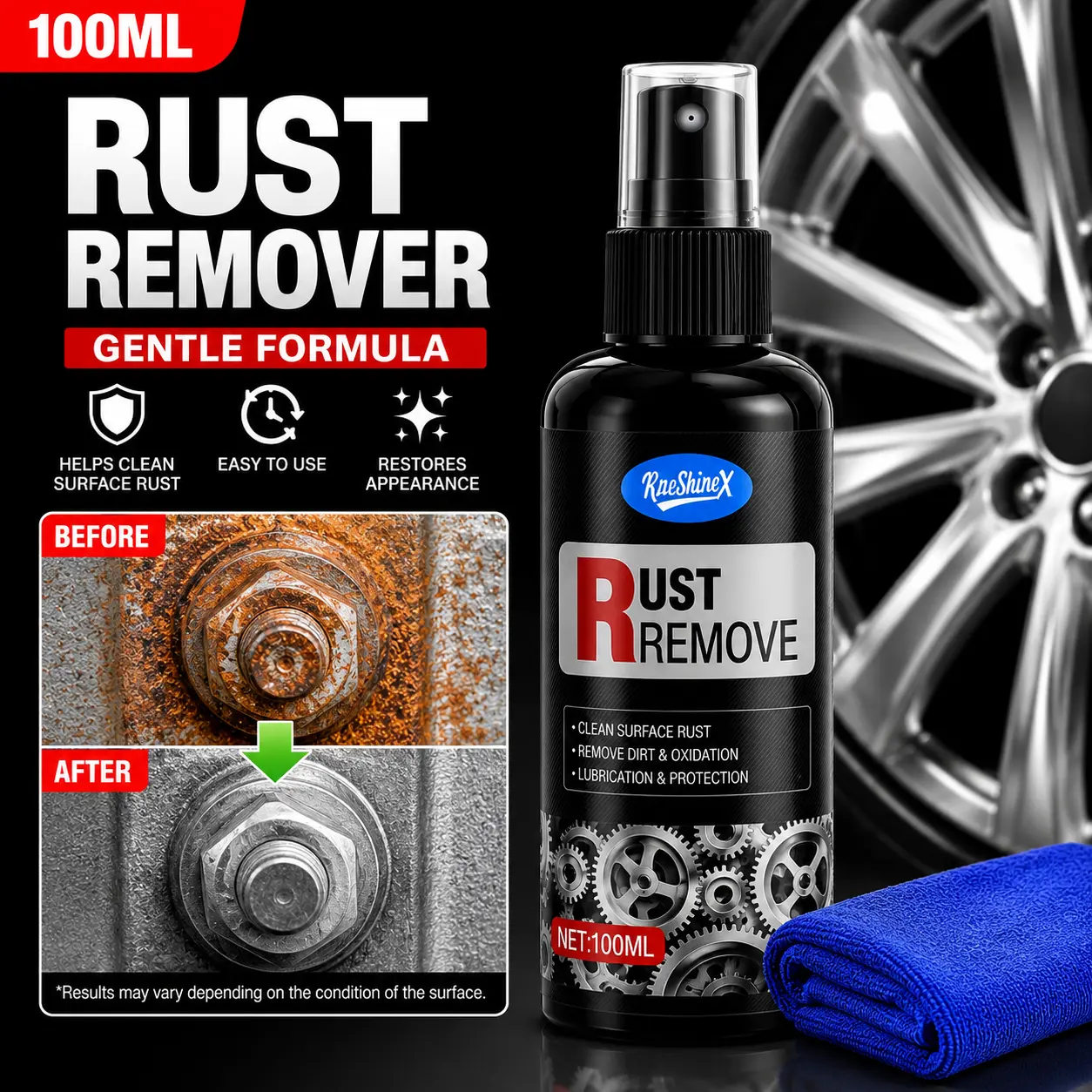 Iron Eraser Spray – Fast-Acting Rust Removal Spray, Brake Dust Remover, Professional Car Cleaning Agent & Detailing Product for Wheels, Paint & Long-Lasting Luster